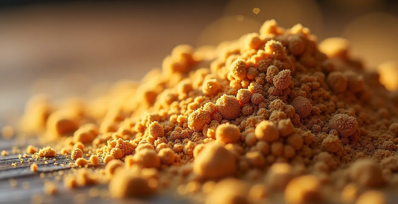 Axe Macro & Textural : Dettaglio macro di polvere di Lion's Mane con texture organica